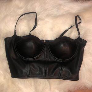 Black leather crop top